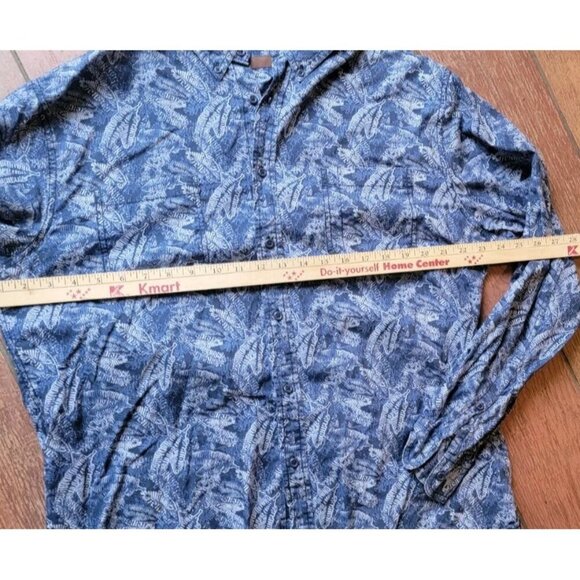 Perry Ellis XL Blue White Leaf Long Sleeve  Button All Over Print Pattern Shirt - Picture 5 of 6
